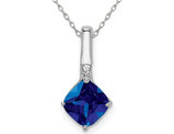 1.25 Carat (ctw) Blue Sapphire Solitaire Pendant Necklace with Diamonds in 14K White Gold with Chain